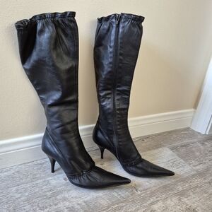 Pour L'Amour VTG Knee High Heeled Boots Italian Sleek Black Premium Leather